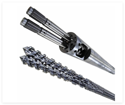 Parallel twin screw barrel — the alternative geometry, and the reason conical barrels dominate recycled duty