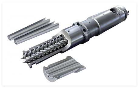 Conical twin screw barrel with replaceable wear-resistant liner (PIPLL production).
